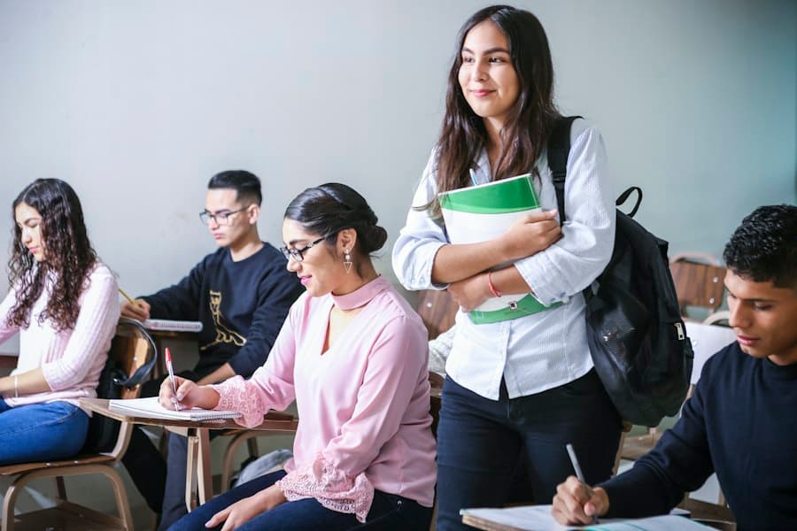 Students studying together in class