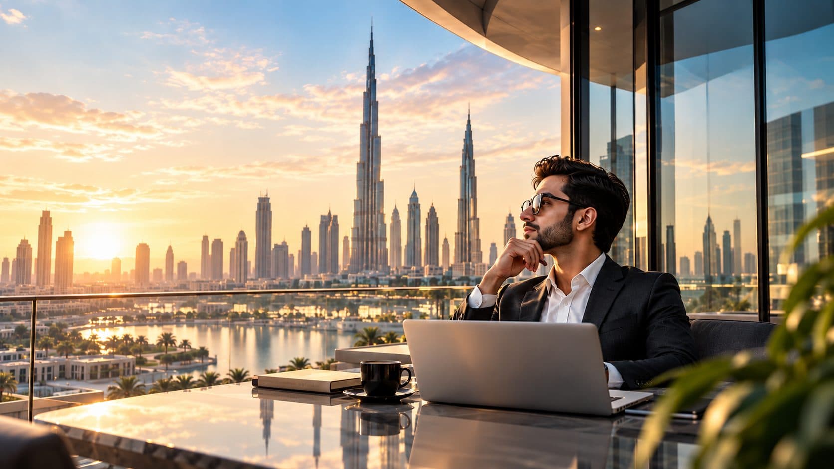 Professional overlooking the Dubai skyline